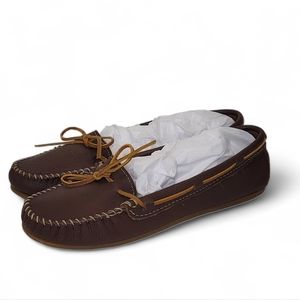 Minnetonka Leather Boat Moc Moccasins 10 Brown